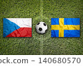 Czech Republic vs. Sweden flags on soccer field 140680570
