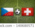 Czech Republic vs. Switzerland flags on soccer field 140680571