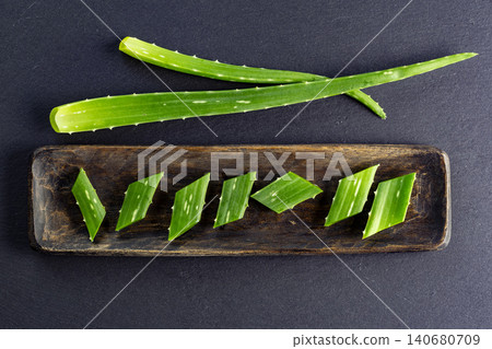 Aloe Vera Plant Leaves on Black Background 140680709