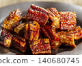 dehydrated banana on wooden background, closeup 140680745