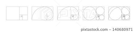 Horizontal Fibonacci numbers array set of 5 elements for design. Template of golden ratio harmony proportions set Horizontal Fibonacci numbers array set of 5 elements for design. Template of golden ratio harmony proportions set 140680971