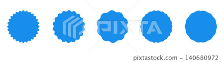 Blue circle stickers. Star burst blue shape tags for price, shop set. Wavy edge promo badges.Blank sale stickers, simple silhouette. Vintage flat labels. Blue circle stickers. Star burst blue shape tags for price, shop set. Wavy edge promo badges.Blank sale stickers, simple silhouette. Vintage flat labels. 140680972
