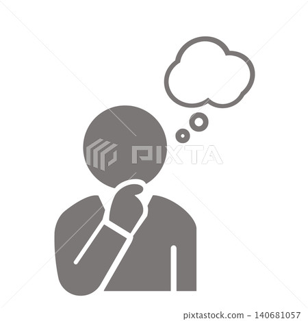 A monochrome (gray) pictogram of a person representing thought or consideration. A monochrome (gray) pictogram of a person representing thought or consideration. 140681057