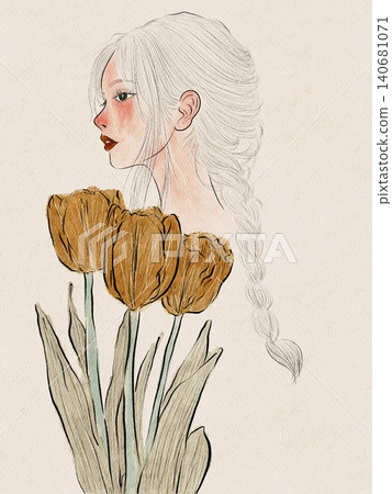 retro woman with flowers 140681071