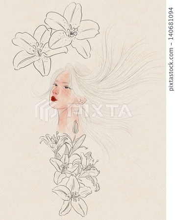 art portrait of a woman with flowers art portrait of a woman with flowers 140681094