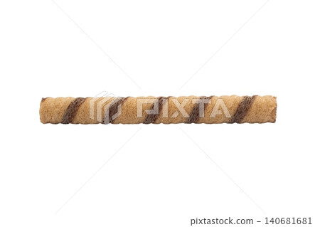 Close up photo of cylindrical wafer rolls filled with chocolate cream Close up photo of cylindrical wafer rolls filled with chocolate cream 140681681