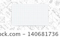 A white sheet of paper. School background in physics and mathematics .Formulas and drawings. Scientific research. Vector illustration . 140681736