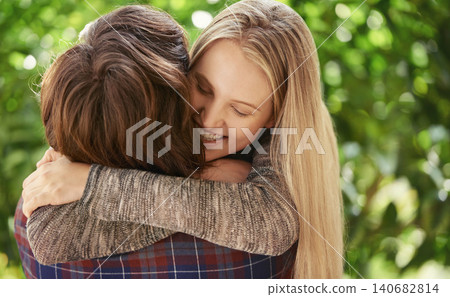 Hug, happy and couple in park for love, bonding and relationship on weekend together. Dating, relax and man and woman for affection, kiss and embrace in nature for holiday, vacation and romance Hug, happy and couple in park for love, bonding and relationship on weekend together. Dating, relax and man and woman for affection, kiss and embrace in nature for holiday, vacation and romance 140682814