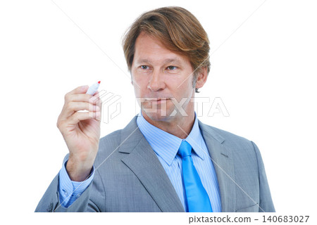 Businessman, writing and planning with marker for brainstorming or schedule on a white studio background. Handsome man or young employee taking notes for project, task or reminder with mockup space Businessman, writing and planning with marker for brainstorming or schedule on a white studio background. Handsome man or young employee taking notes for project, task or reminder with mockup space 140683027