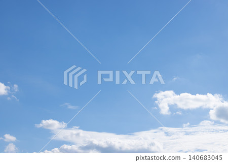 Blue sky white cloud clear weather sunshine summer cumulus horizon daylight copy space background, bright atmosphere with soft cloudscape, serene minimal scene for design 140683045