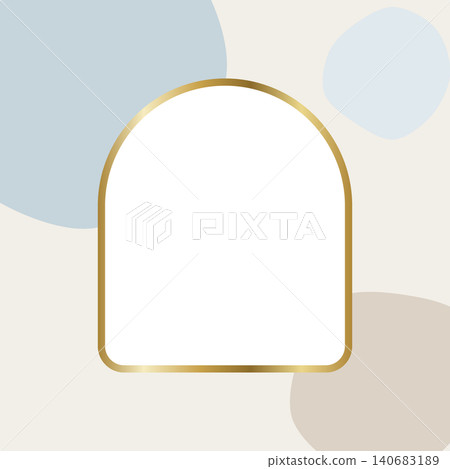 Gold arched window frame, square, dusty blue and greige. Gold arched window frame, square, dusty blue and greige. 140683189
