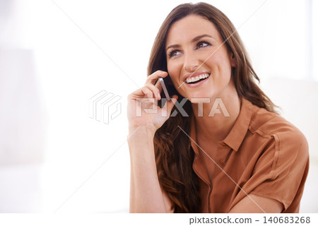 Woman, phone call and smile with networking in mockup space, office and conversation. Discussion, consulting and professional girl with smartphone for chat, news and happiness for mobile connection Woman, phone call and smile with networking in mockup space, office and conversation. Discussion, consulting and professional girl with smartphone for chat, news and happiness for mobile connection 140683268