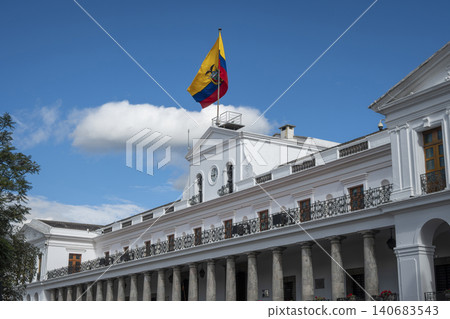 Facade of the Carondelet Palace with the Ecuadorian flag, Quito Facade of the Carondelet Palace with the Ecuadorian flag, Quito 140683543