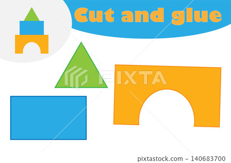 Blocks in cartoon style, education game for the development of preschool children, use scissors and glue to create the applique, cut parts of the image and glue on the paper, vector illustration Blocks in cartoon style, education game for the development of preschool children, use scissors and glue to create the applique, cut parts of the image and glue on the paper, vector illustration 140683700