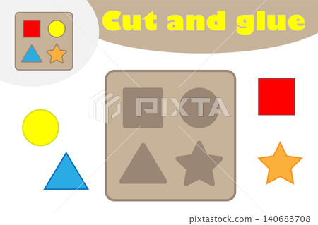 Shape puzzle in cartoon style, education game for the development of preschool children, use scissors and glue to create the applique, cut parts of the image and glue on the paper, vector illustration Shape puzzle in cartoon style, education game for the development of preschool children, use scissors and glue to create the applique, cut parts of the image and glue on the paper, vector illustration 140683708