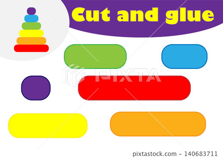 Pyramid in cartoon style, education game for the development of preschool children, use scissors and glue to create the applique, cut parts of the image and glue on the paper, vector illustration Pyramid in cartoon style, education game for the development of preschool children, use scissors and glue to create the applique, cut parts of the image and glue on the paper, vector illustration 140683711