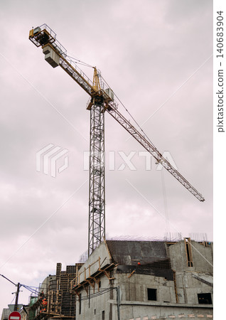 Orthodox church construction with tower crane Orthodox church construction with tower crane 140683904