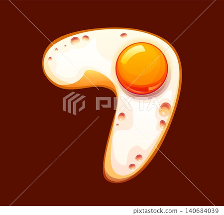 Cartoon cooked egg yolk breakfast English alphabet font, typeface number 7 seven. Healthy food type numeral symbol, fried omelette typeface vector number. Egg breakfast font figure digit Cartoon cooked egg yolk breakfast English alphabet font, typeface number 7 seven. Healthy food type numeral symbol, fried omelette typeface vector number. Egg breakfast font figure digit 140684039