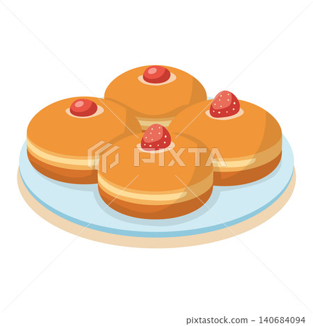 Jam Filled Doughnuts on Plate Vector Illustration Jam Filled Doughnuts on Plate Vector Illustration 140684094