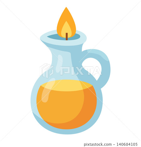 Traditional Oil Lamp with Burning Flame Vector Illustration Traditional Oil Lamp with Burning Flame Vector Illustration 140684105