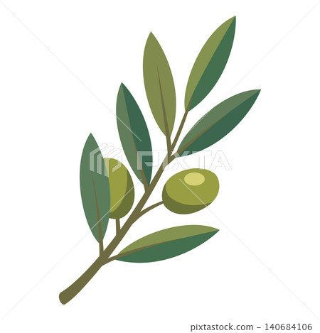 Olive Branch With Green Olives Flat Vector Illustration Olive Branch With Green Olives Flat Vector Illustration 140684106