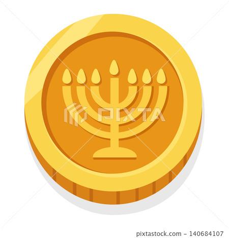 Gold Hanukkah Coin with Menorah Symbol Vector Illustration Gold Hanukkah Coin with Menorah Symbol Vector Illustration 140684107