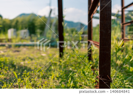 Close-up of steel frames and steel materials stored outdoors Close-up of steel frames and steel materials stored outdoors 140684841