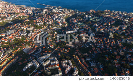 Aerial view of Funchal, Madeira with harbor, breakwater, and VR1 VR2 140685046