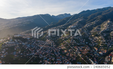 Aerial Madeira neighborhoods, south coast, Pico do Arieiro to Pico Ruivo Aerial Madeira neighborhoods, south coast, Pico do Arieiro to Pico Ruivo 140685052