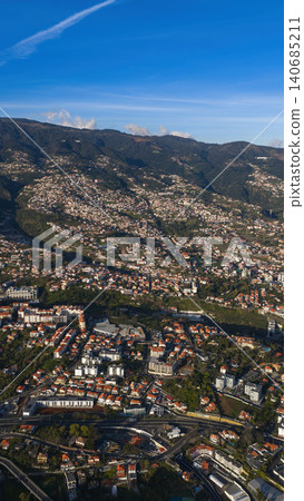 Aerial view of Funchal on Madeira Island with terracotta roofs Aerial view of Funchal on Madeira Island with terracotta roofs 140685211