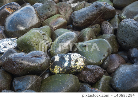 Intertidal basalt boulders and crab on Madeira's volcanic coast Intertidal basalt boulders and crab on Madeira's volcanic coast 140685294