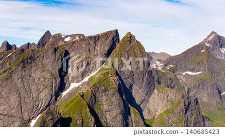 Dramatic Alpine Peak Panorama Lofoten Mountains Norway 140685423