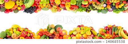 Collection of bright fresh and ripe fruits, vegetables and berries isolated on white Collection of bright fresh and ripe fruits, vegetables and berries isolated on white 140685538