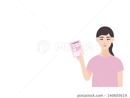 一位女性手持婦幼保健手冊的向量插圖。 140685619