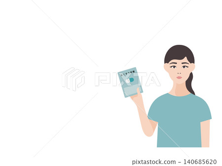 一位女性手持用藥記錄簿的向量插圖。 一位女性手持用藥記錄簿的向量插圖。 140685620