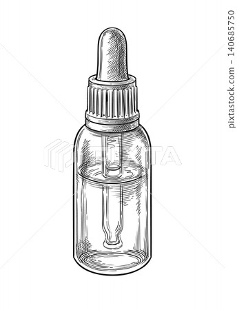 Essential oil bottle with glass dropper ink sketch 140685750