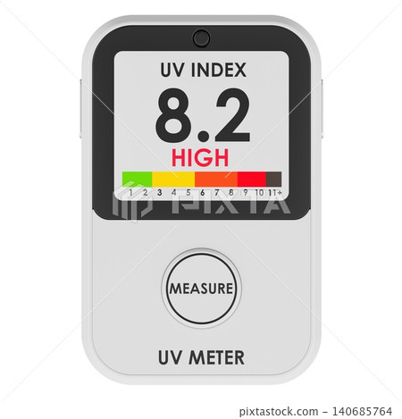 UV meter showing high ultraviolet index. 3D rendering 140685764