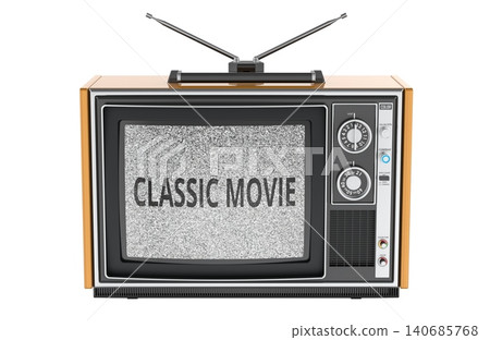 Classic movie concept with retro television. 3D rendering Classic movie concept with retro television. 3D rendering 140685768