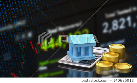 Digital Banking Investment Concept With Calculator And Gold Coins 3d render. Digital Banking Investment Concept With Calculator And Gold Coins 3d render. 140686018