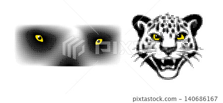 cheetah halftone head Hand drawn. Not AI, vector illustration. cheetah halftone head Hand drawn. Not AI, vector illustration. 140686167