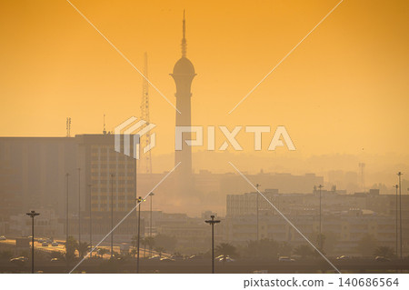 Jeddah, Saudi Arabia - Mar 08 2023, panoramic aerial view, landscape of port of Jeddah at early morning Jeddah, Saudi Arabia - Mar 08 2023, panoramic aerial view, landscape of port of Jeddah at early morning 140686564