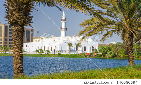 Jeddah, Saudi Arabia- Mar 08 2023, A panoramic view of Jaffali Mosque at daytime, old town of Jeddah, Saudi Arabia Jeddah, Saudi Arabia- Mar 08 2023, A panoramic view of Jaffali Mosque at daytime, old town of Jeddah, Saudi Arabia 140686594