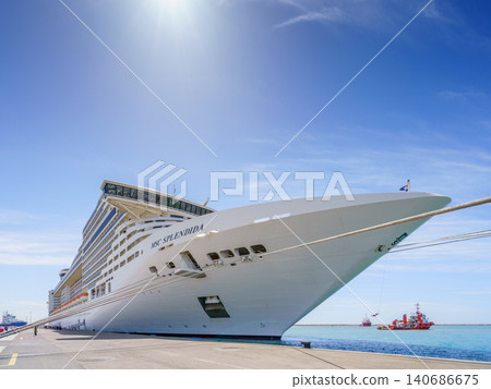 Yanbu, Saudi Arabia - Mar 09 2023, Panoramic view of moored cruise ship MCS Splendida at daytime, Yanbu, Saudi Arabia Yanbu, Saudi Arabia - Mar 09 2023, Panoramic view of moored cruise ship MCS Splendida at daytime, Yanbu, Saudi Arabia 140686675