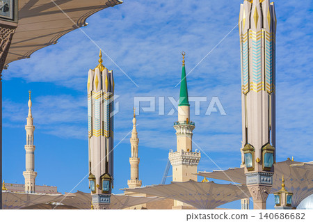 Al-Madinah al-Munawwarah, Saudi Arabia - Mar 09 2023, 4k, Main mosque of the Prophet Muhammad Al-Masjid an-Nabawi, Al-Madinah al-Munawwarah, Saudi Arabia Al-Madinah al-Munawwarah, Saudi Arabia - Mar 09 2023, 4k, Main mosque of the Prophet Muhammad Al-Masjid an-Nabawi, Al-Madinah al-Munawwarah, Saudi Arabia 140686682