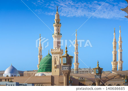 Al-Madinah al-Munawwarah, Saudi Arabia - Mar 09 2023, 4k, Main mosque of the Prophet Muhammad Al-Masjid an-Nabawi, Al-Madinah al-Munawwarah, Saudi Arabia Al-Madinah al-Munawwarah, Saudi Arabia - Mar 09 2023, 4k, Main mosque of the Prophet Muhammad Al-Masjid an-Nabawi, Al-Madinah al-Munawwarah, Saudi Arabia 140686685