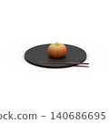 Pumpkin-flavored wagashi (Japanese confectionery) and a black plate with a transparent background. 140686695
