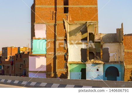 Cairo, Egypt - Mar 11 2023, panoramic view of the slum while driving on the highway, at daytime, Cairo, Egypt Cairo, Egypt - Mar 11 2023, panoramic view of the slum while driving on the highway, at daytime, Cairo, Egypt 140686791