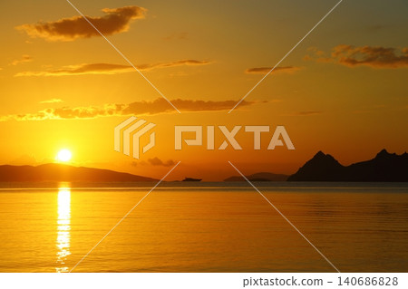 Seaside town of Turgutreis and spectacular sunsets. Bodrum, Turkey. Seaside town of Turgutreis and spectacular sunsets. Bodrum, Turkey. 140686828