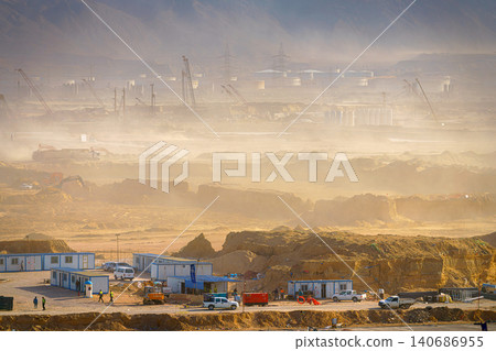 Ain Sokhna, Egypt - Mar 18 2023, Aerial panoramic view construction of new container terminals of the port, Ain Sokhna, Egypt Ain Sokhna, Egypt - Mar 18 2023, Aerial panoramic view construction of new container terminals of the port, Ain Sokhna, Egypt 140686955