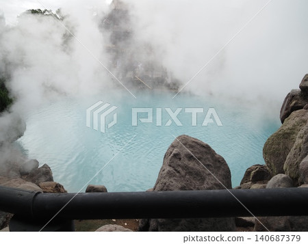 The blue hot springs and steam of Beppu Hell The blue hot springs and steam of Beppu Hell 140687379